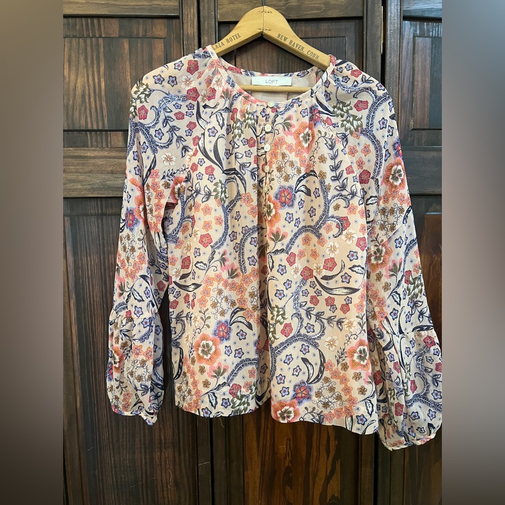 LOFT Floral Blouse with Pink and‎ Blue Accents